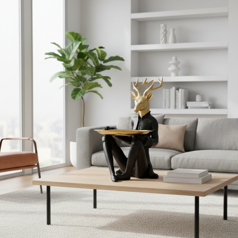 Black & Gold Royal Deer Butler Tray Statue
