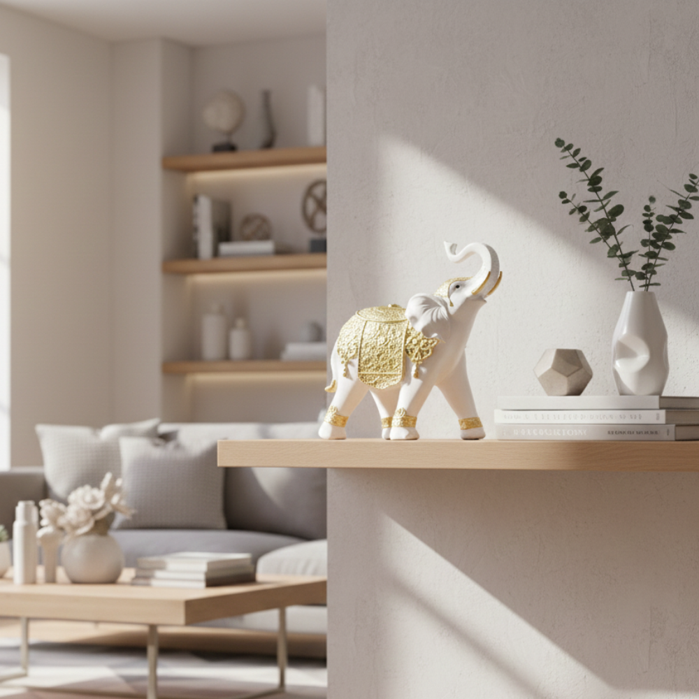 White & Gold Elephant Showpiece