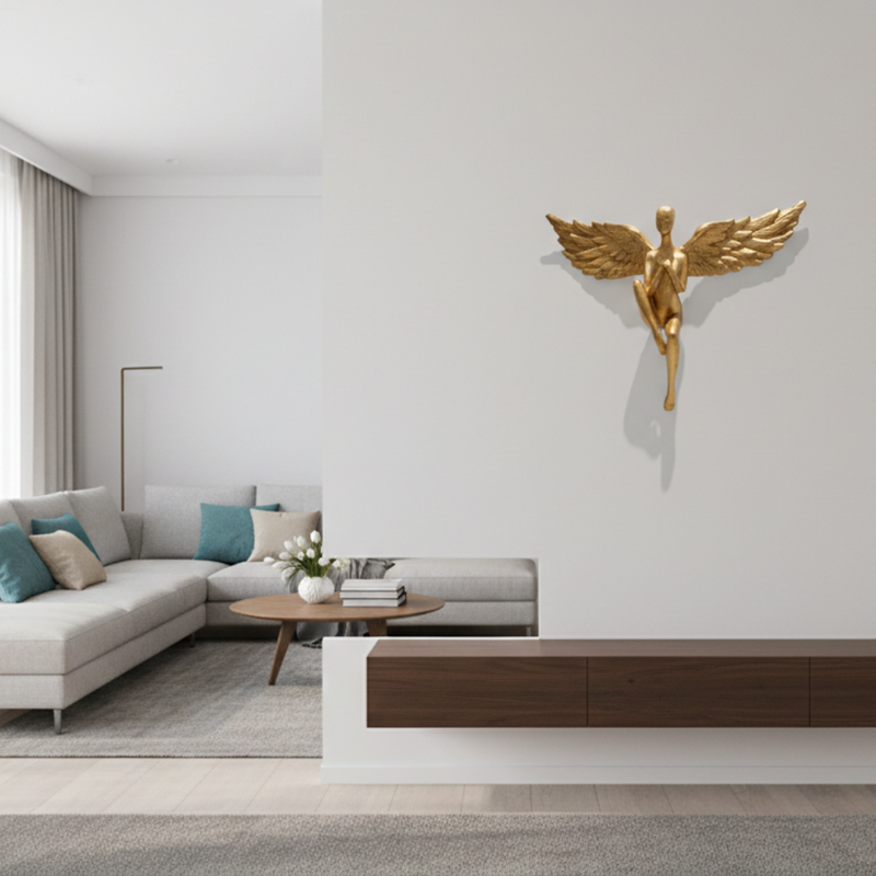 Golden Winged Angel Wall Décor Sculpture