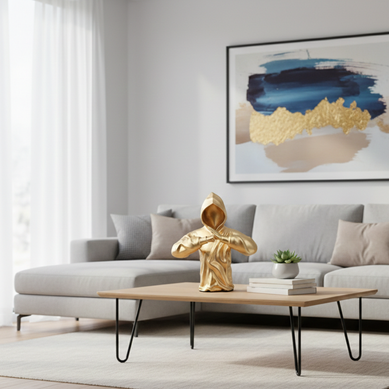 Golden Hooded Abstract Figure Sculpture