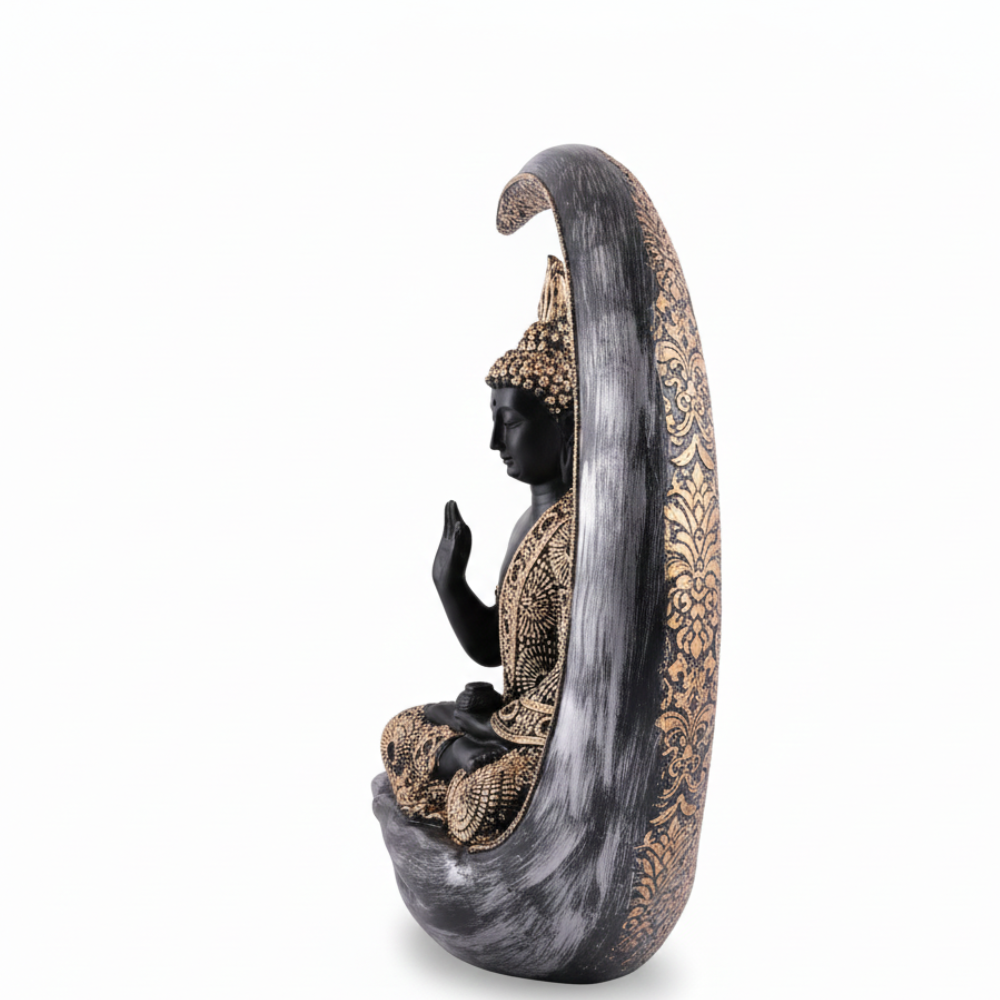 Black & Gold Meditating Buddha Crescent Moon Statue