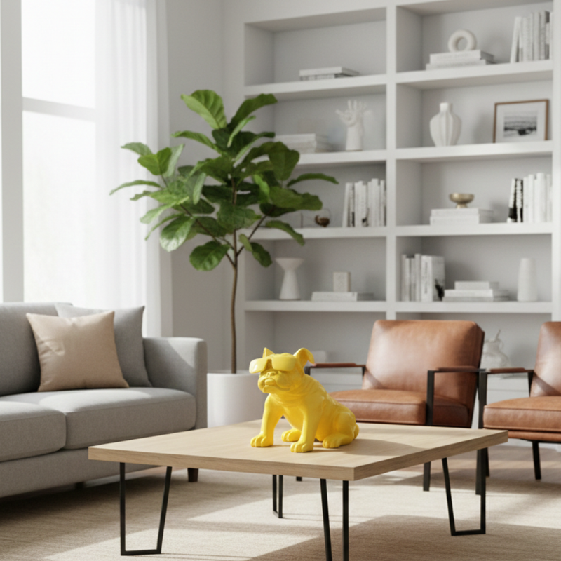 Yellow Bulldog Sculpture with Sunglasses