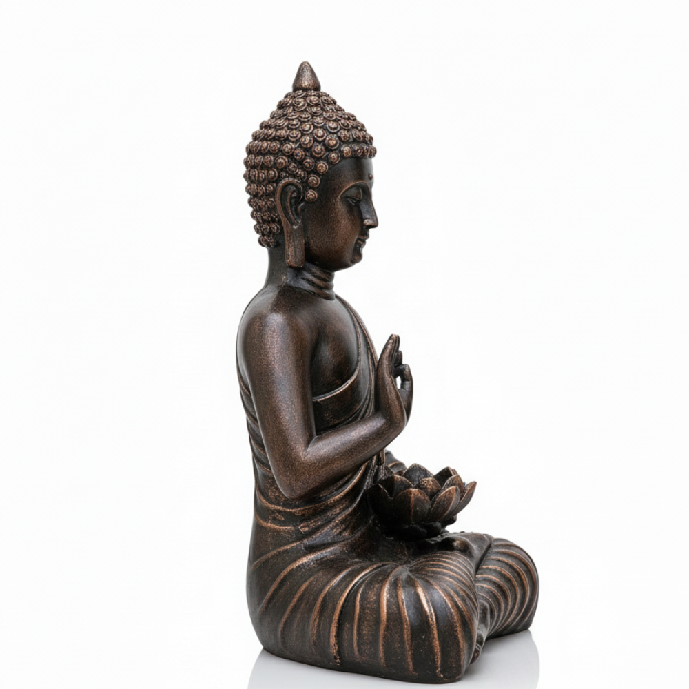Antique Bronze Buddha Idol with Blessing Hand Showpiece