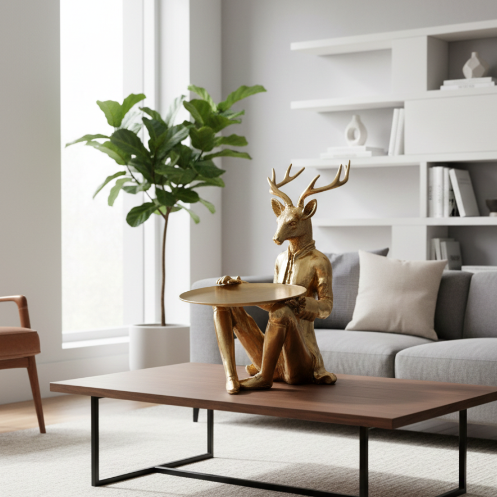 Golden Deer Butler Tray Statue