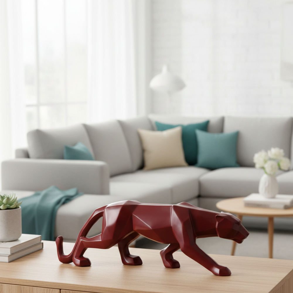 Geometric Red Panther Sculpture