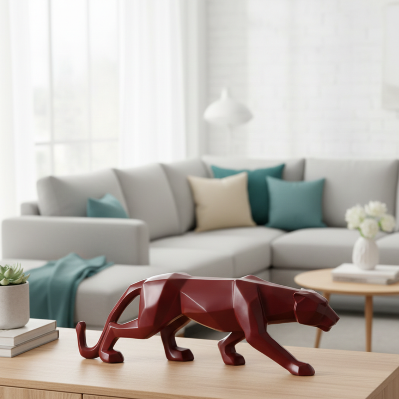 Geometric Red Panther Sculpture