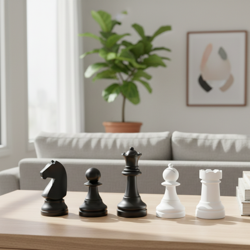 Premium Black & White Chess Pieces Showpiece