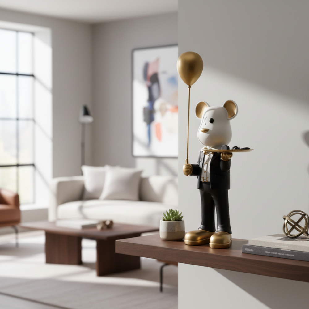 Luxury Bear Butler Tray Statue