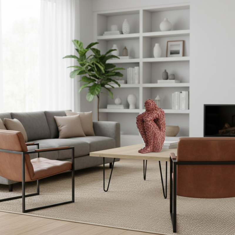 Abstract Brown Thinking Human Figure Sculpture