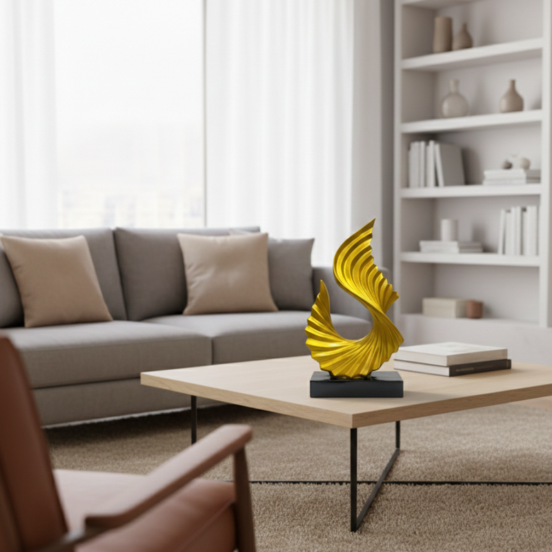 Abstract Golden Wave Sculpture