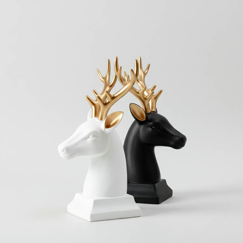 Luxury White & Black Deer Head Figurines