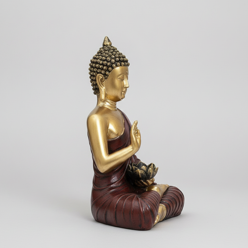 Golden Buddha Idol with Lotus Bowl Showpiece