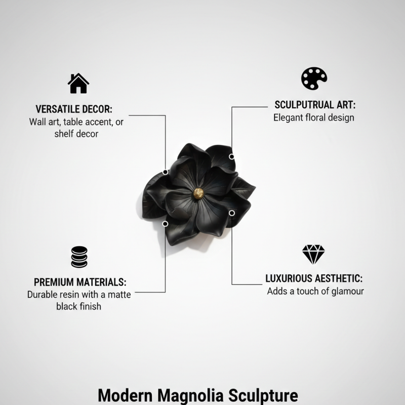 Black Magnolia Flower Decorative Showpiece