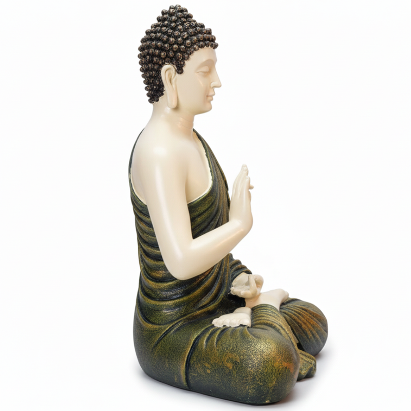 Ivory & Antique Green Meditating Buddha Statue