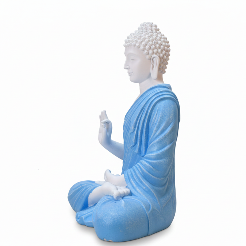 White & Blue Meditating Buddha Statue