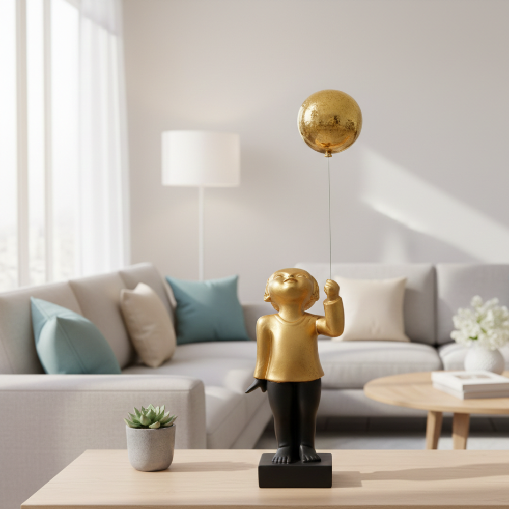 Golden Boy with Balloon Sculpture