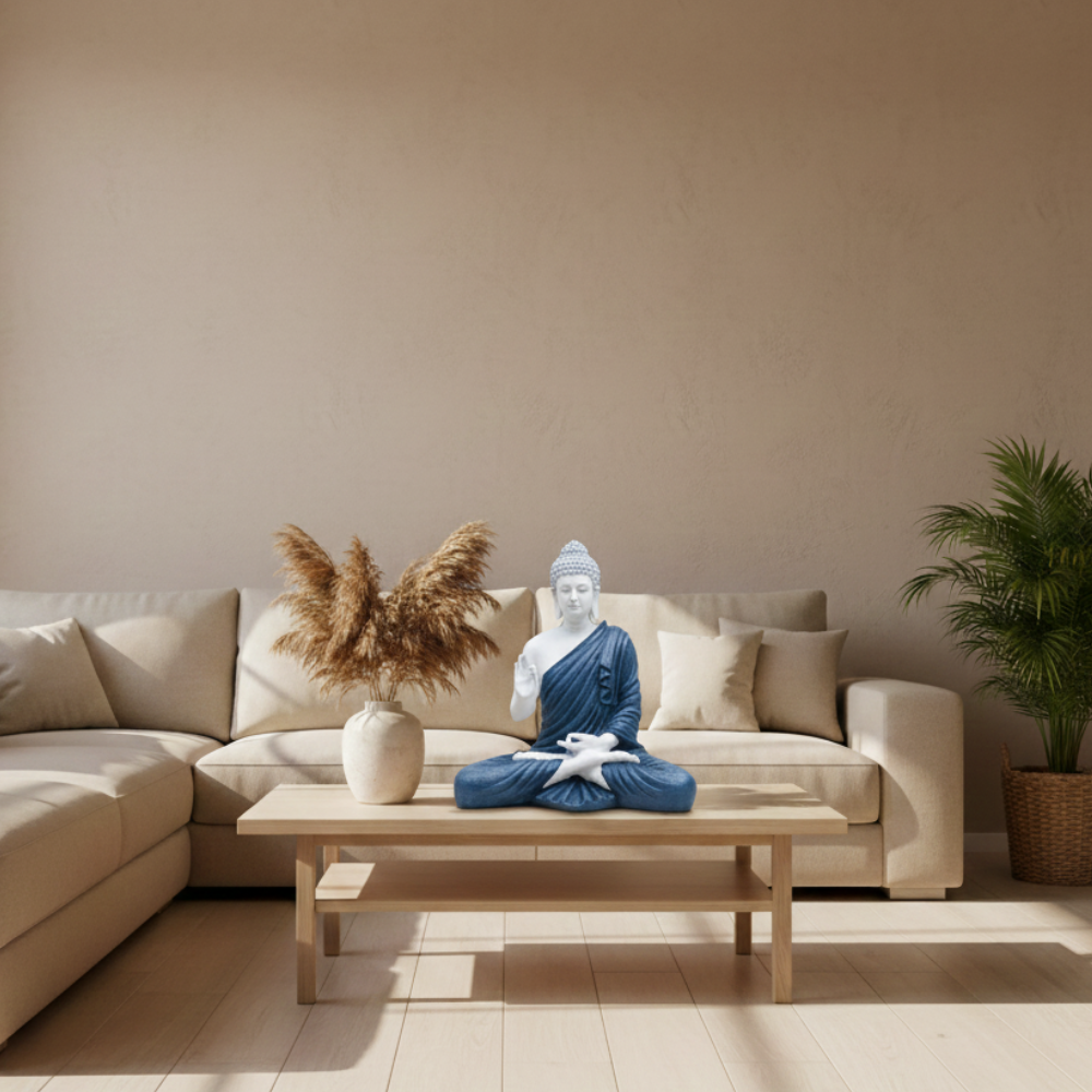 Blue & White  Buddha Meditation Statue