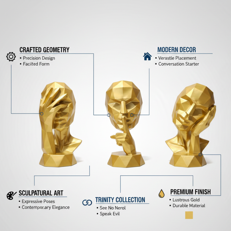 Golden Abstract Face Statue Set