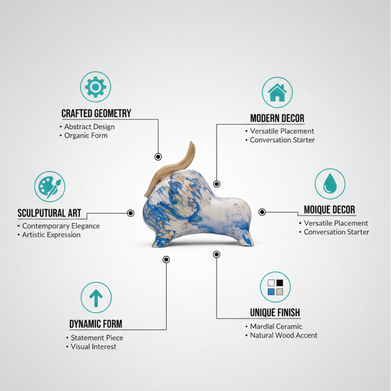 Abstract Blue & White Bull Sculpture