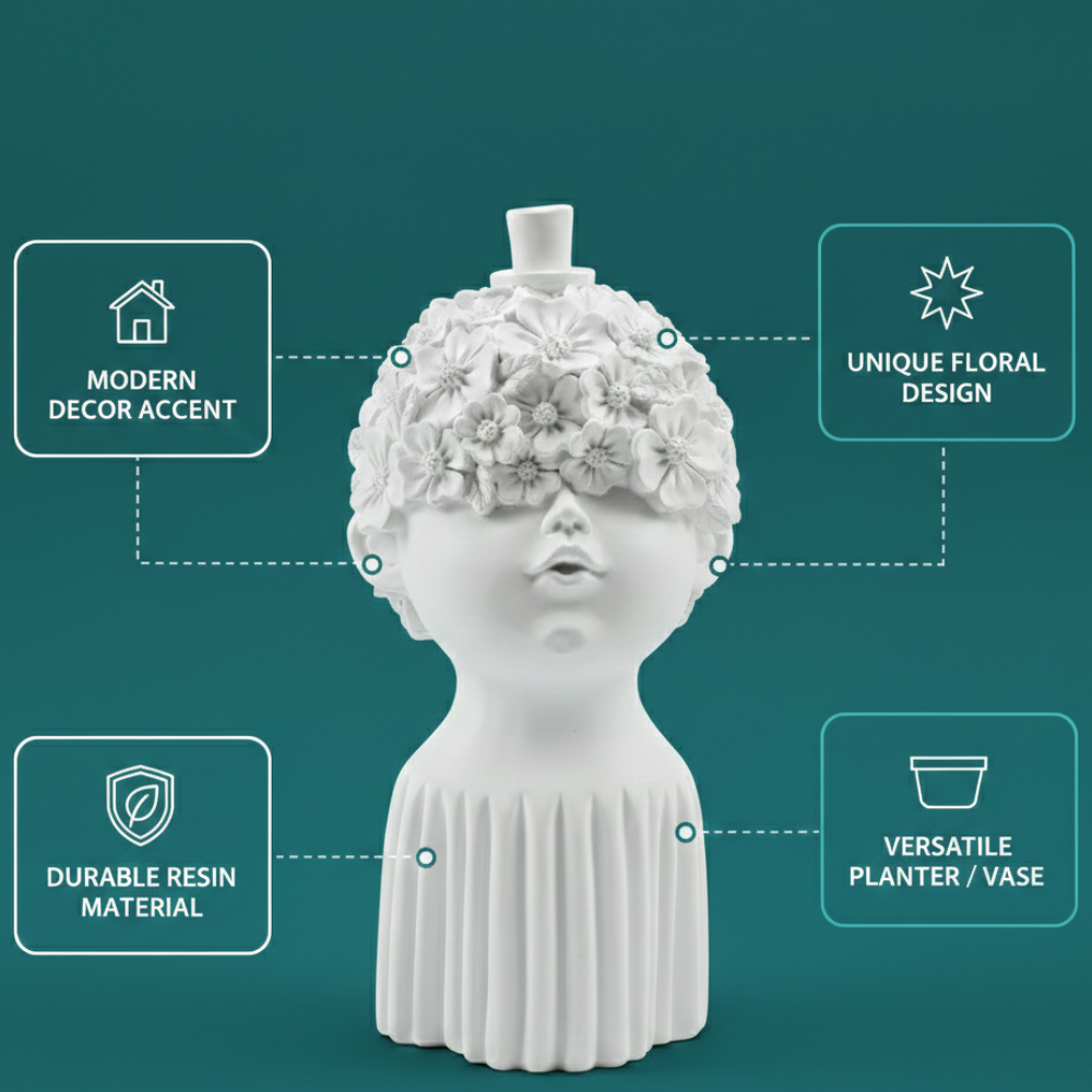 White Floral Face Sculpture
