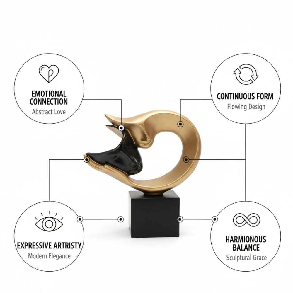 Abstract Couple Face Heart Sculpture in Gold & Black