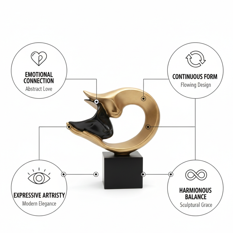 Abstract Couple Face Heart Sculpture in Gold & Black