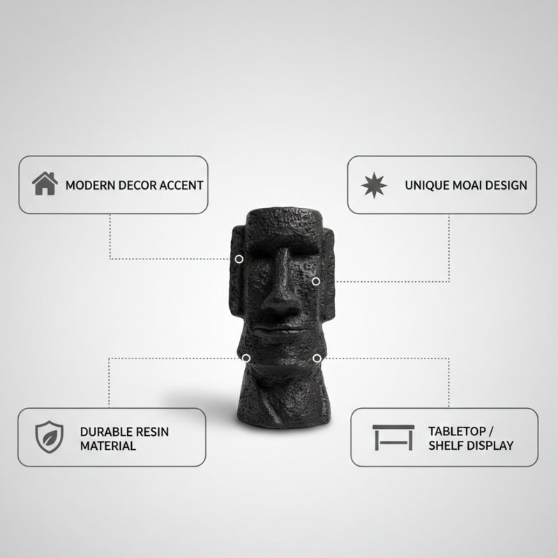Black Moai Head Stone Finish Decorative Showpiece