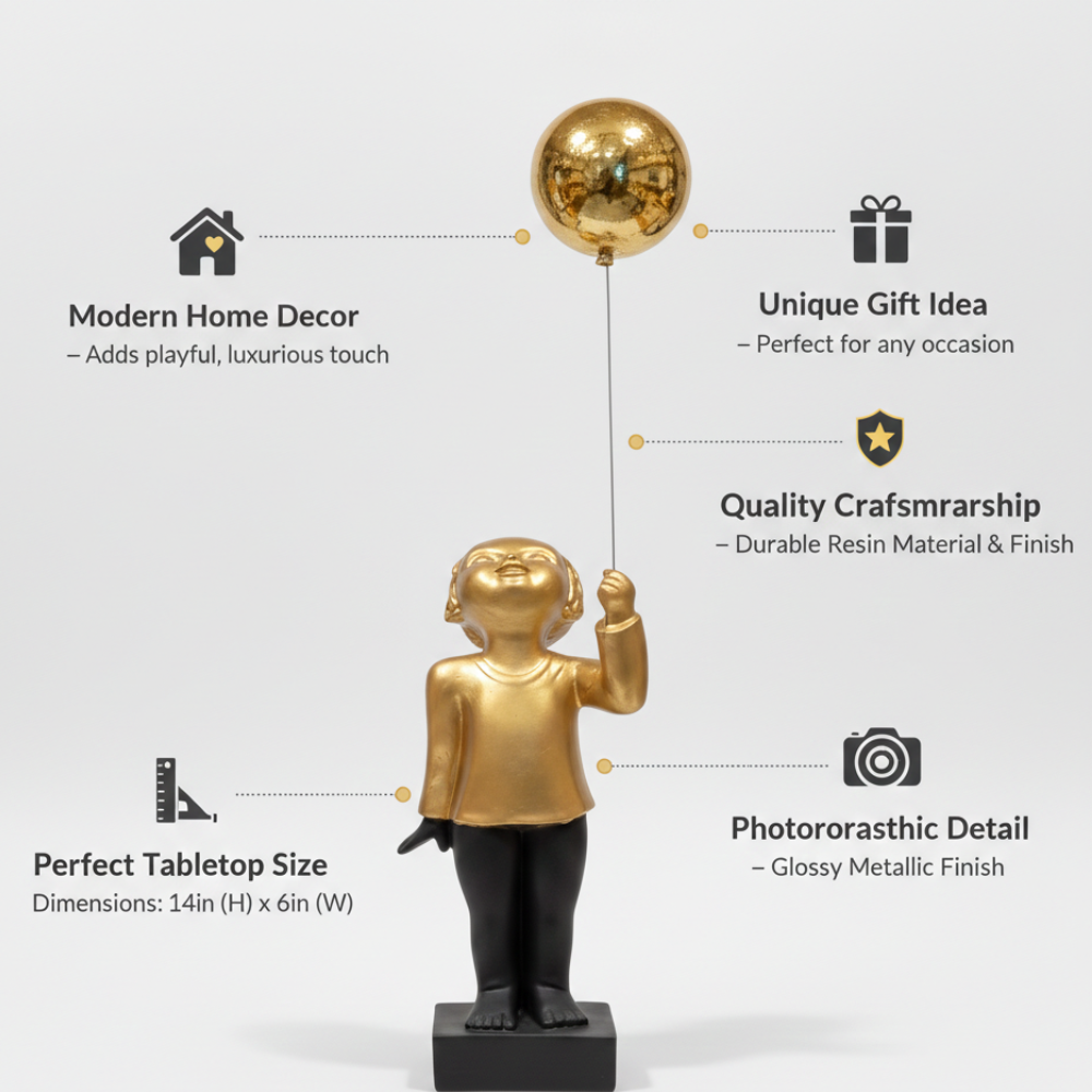 Golden Boy with Balloon Sculpture