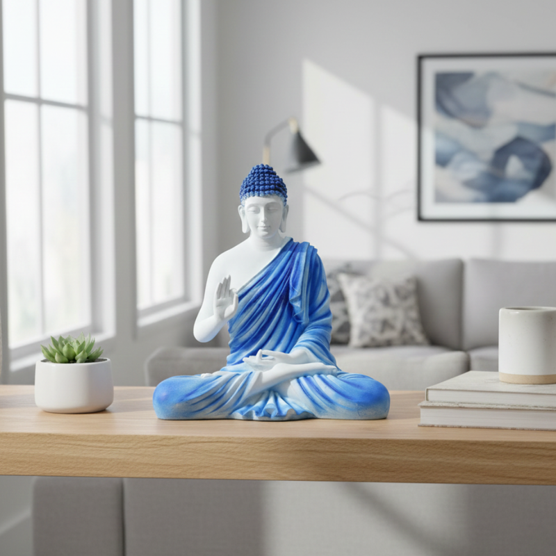 Blue Meditating Buddha Statue