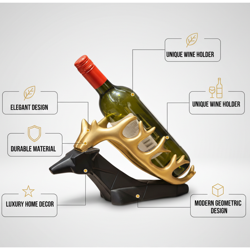 Black & Gold Deer Wine Bottle Holder Showpiece