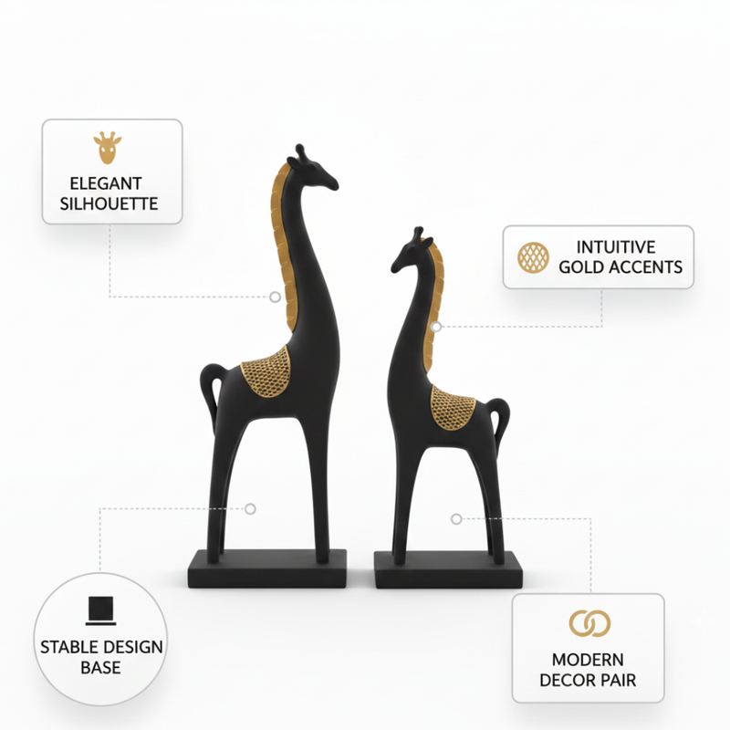 Black & Gold Giraffe Pair Showpiece