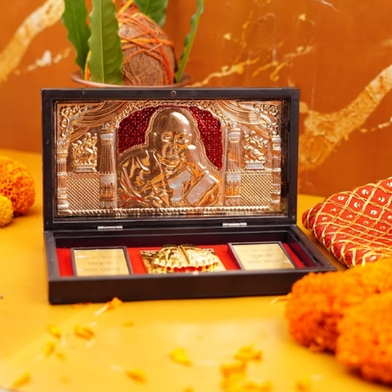 Jai Guruji Pooja Blessings Box with Guruji Charan Paduka