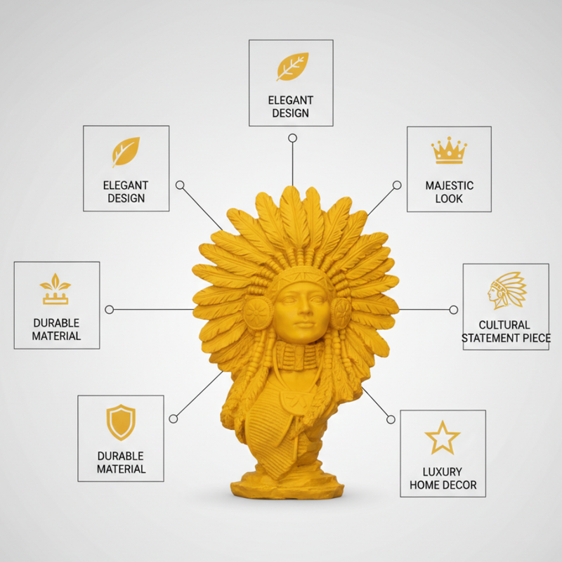 Golden Yellow Tribal Warrior Bust Statue