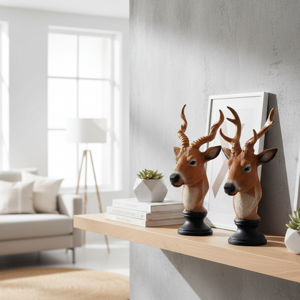Twin Deer Head Showpiece