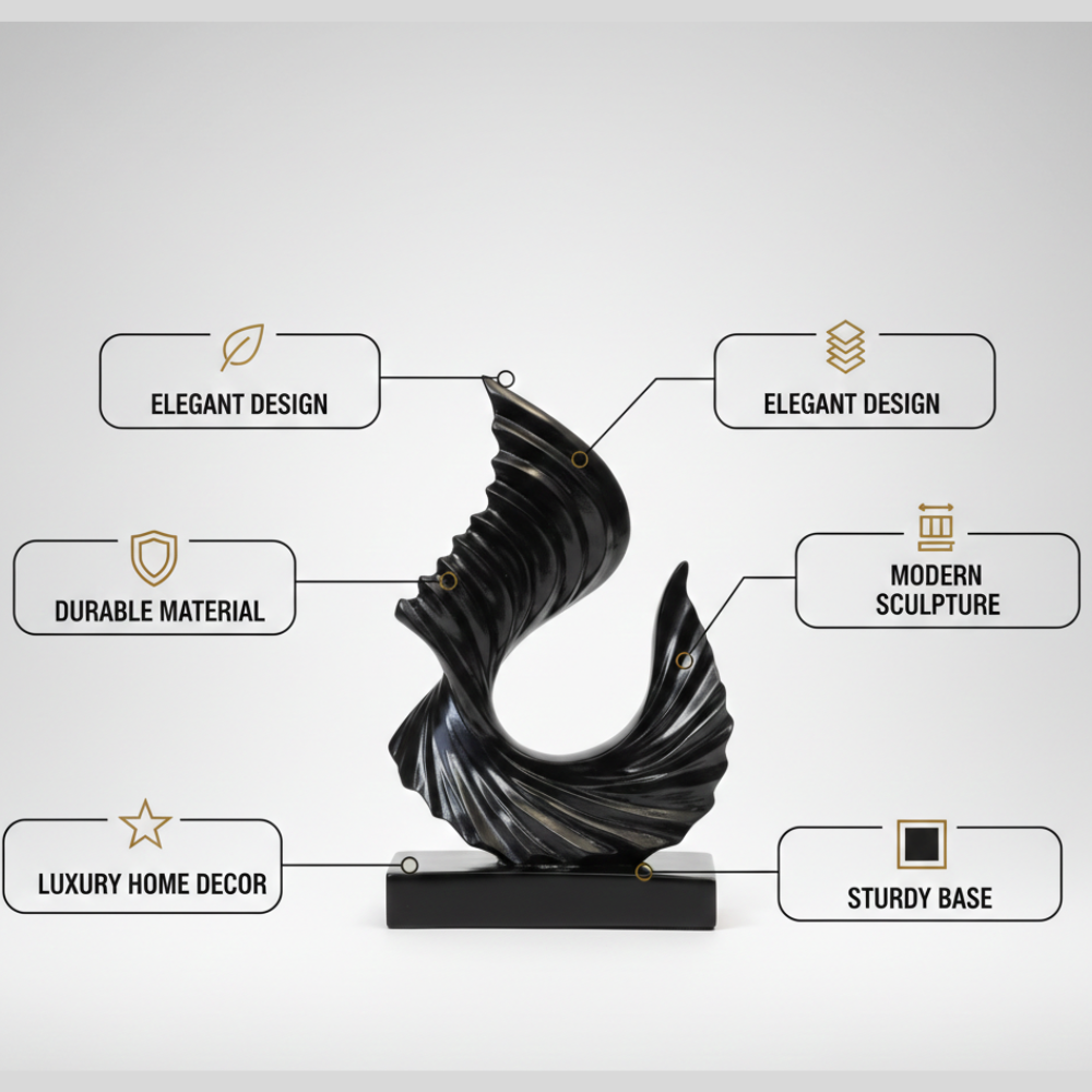 Abstract Black Wave Sculpture