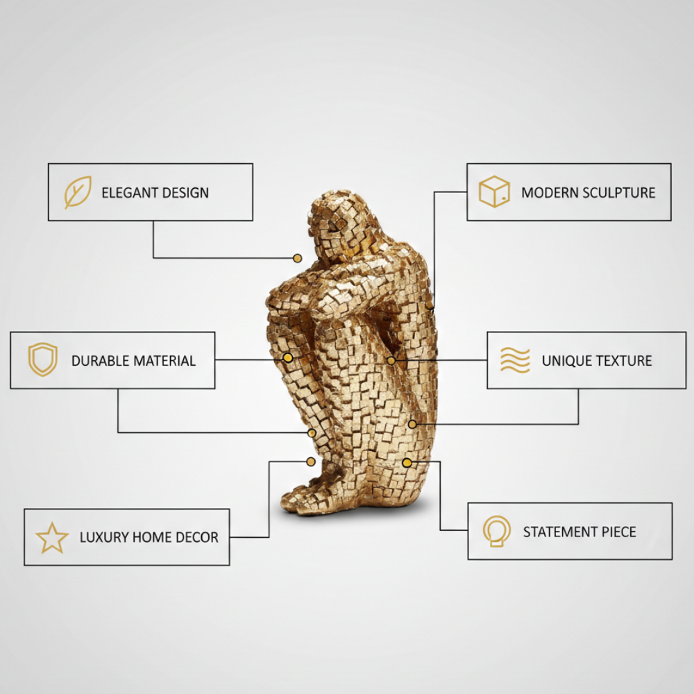 Golden Abstract Thinking Human Figure Sculpture