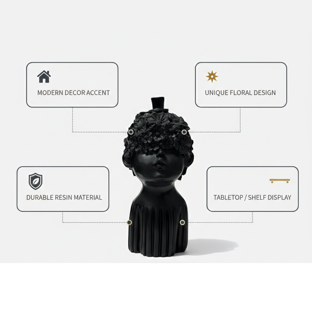 Black Floral Face Sculpture Vase
