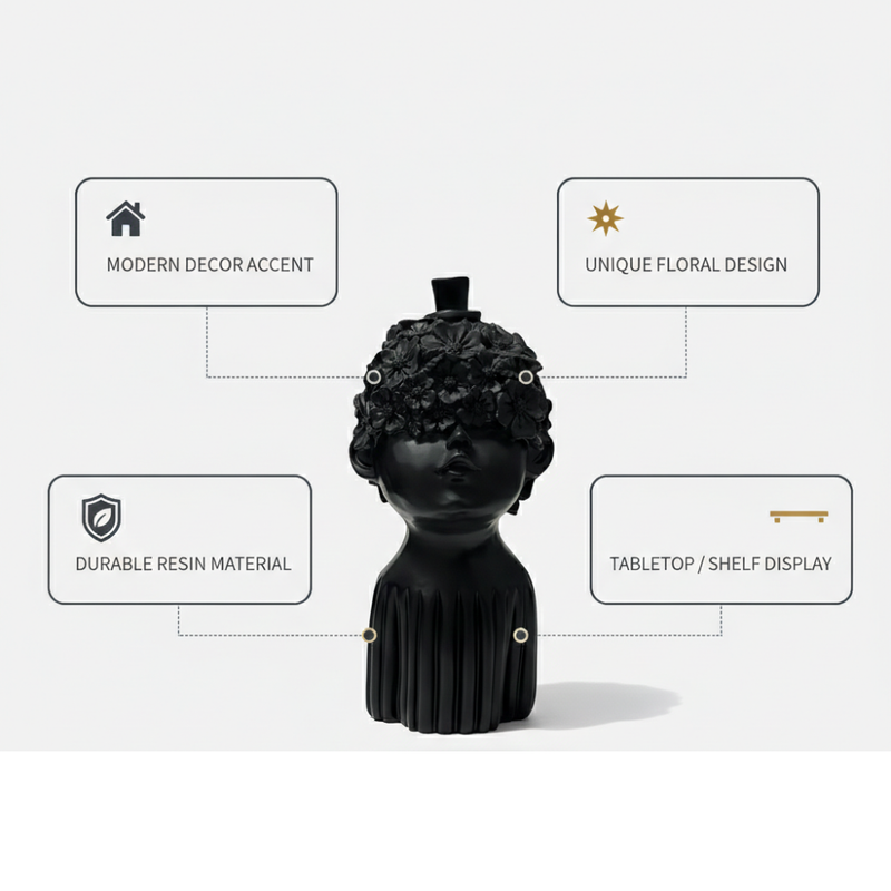 Black Floral Face Sculpture Vase