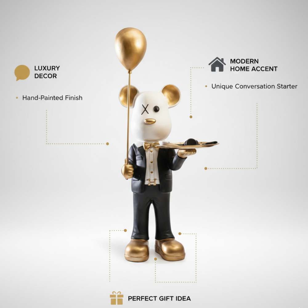 Luxury Bear Butler Tray Statue