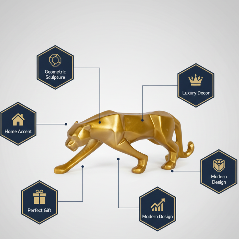 Golden Geometric Panther Sculpture