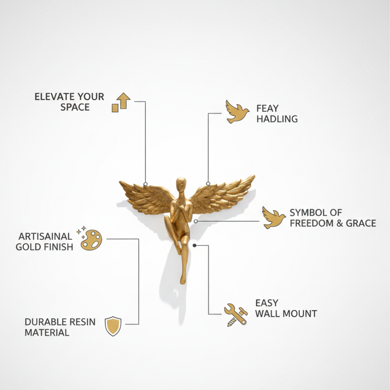 Golden Winged Angel Wall Décor Sculpture