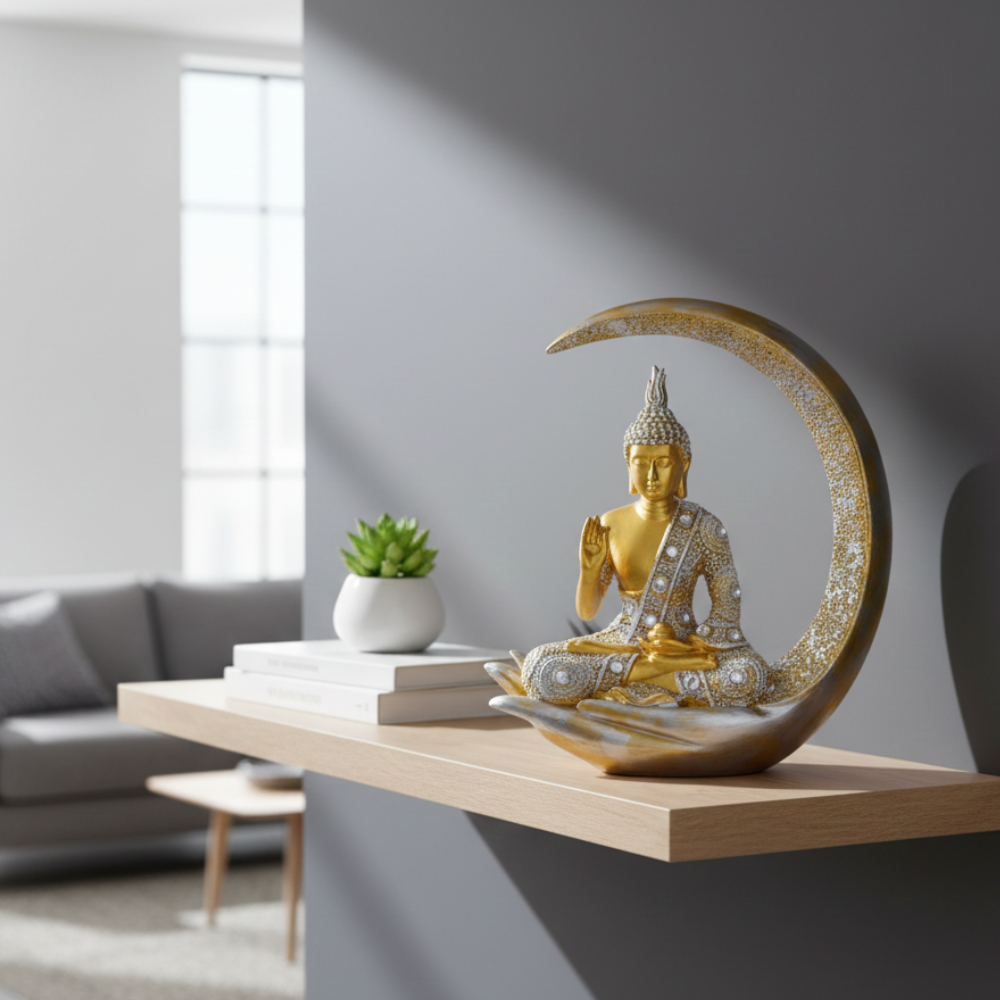 Golden Buddha on Crescent Moon Decorative Statue