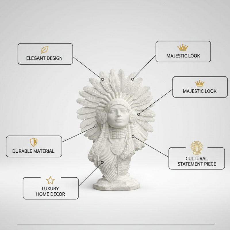 White Tribal Warrior Bust Statue
