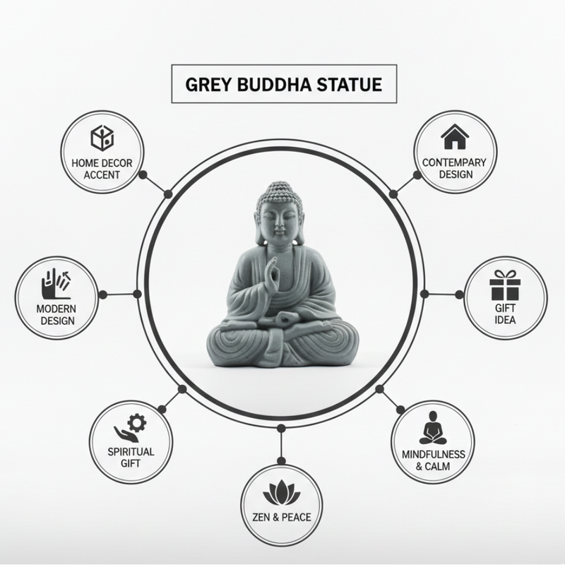Grey Meditating Buddha Statue