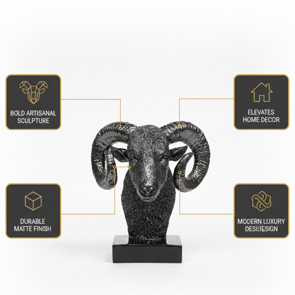 Black Ram Head Sculpture