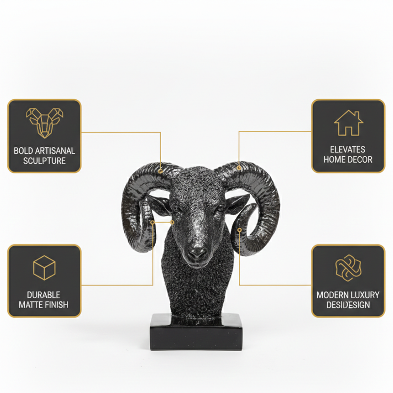 Black Ram Head Sculpture