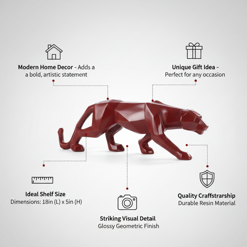 Geometric Red Panther Sculpture