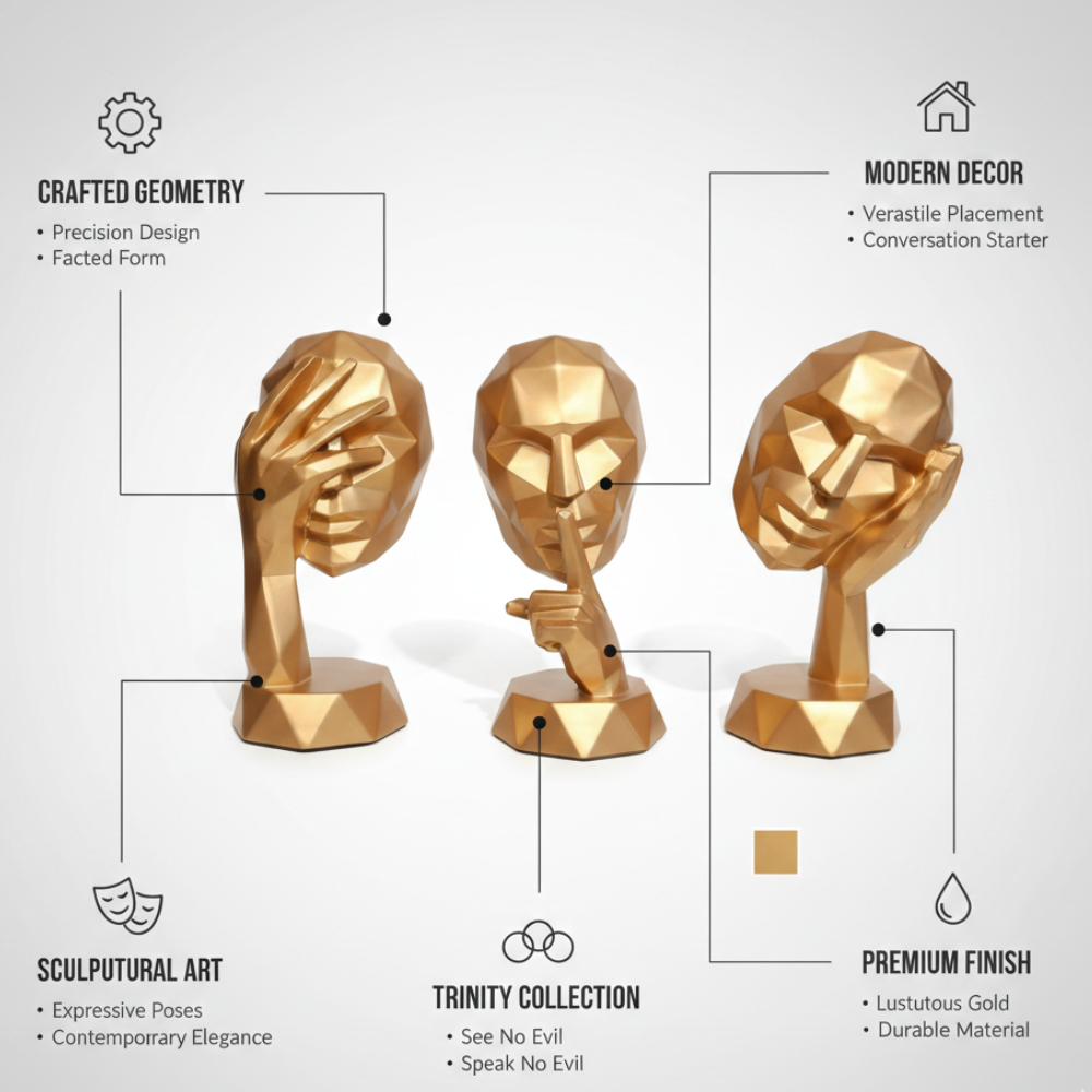 Golden Abstract Face Sculpture Set