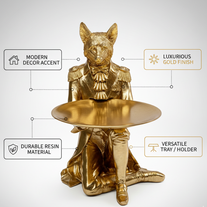 Golden Fox Butler Tray Statue