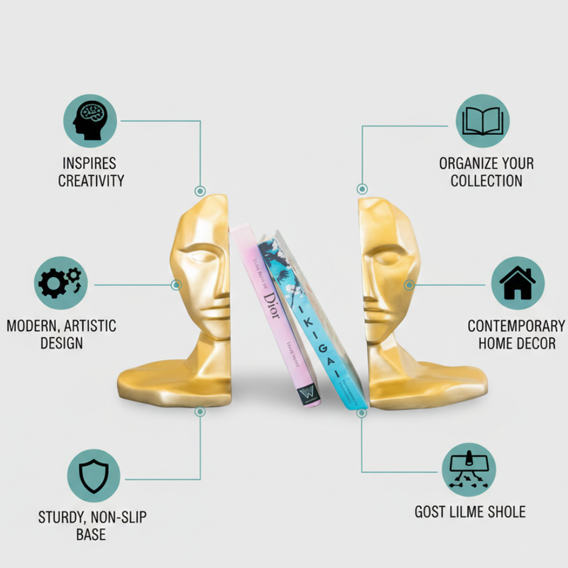Luxury Gold Abstract Face Bookends
